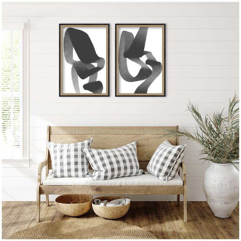 Kate and Laurel Black and White Abstract 01 & 02 2 Piece Framed Wall Art Print Set by Gabrielly Guedes