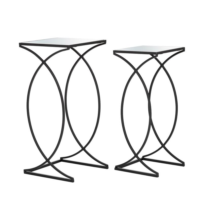 Glitzhome Set of 2 Glam Glass Modern Square/Octagon Gold/Silver Side Table Sofa Table