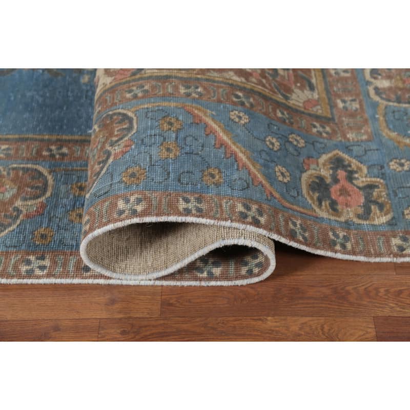 Blue Floral Tabriz Persian Antique Area Rug Hand-Knotted Wool Carpet - 9'6"x 12'10"