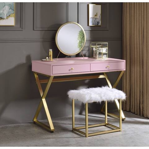 Starx Vanity and Writing Desk in Pink & Gold Finish