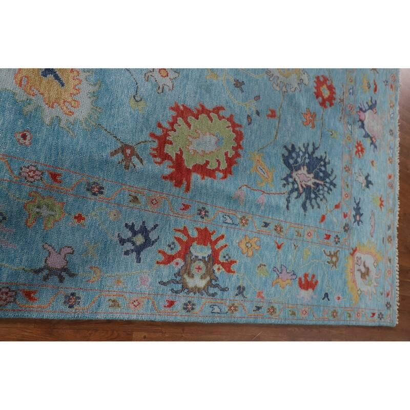 All-Over Blue Oushak Area Rug Handmade Wool Carpet - 7'7" x 10'5"