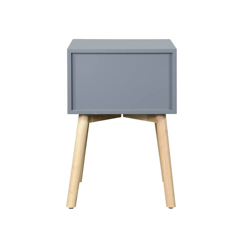 Mid-Century Modern Nightstand Featuring Double Drawers and Rubber Wood Legs