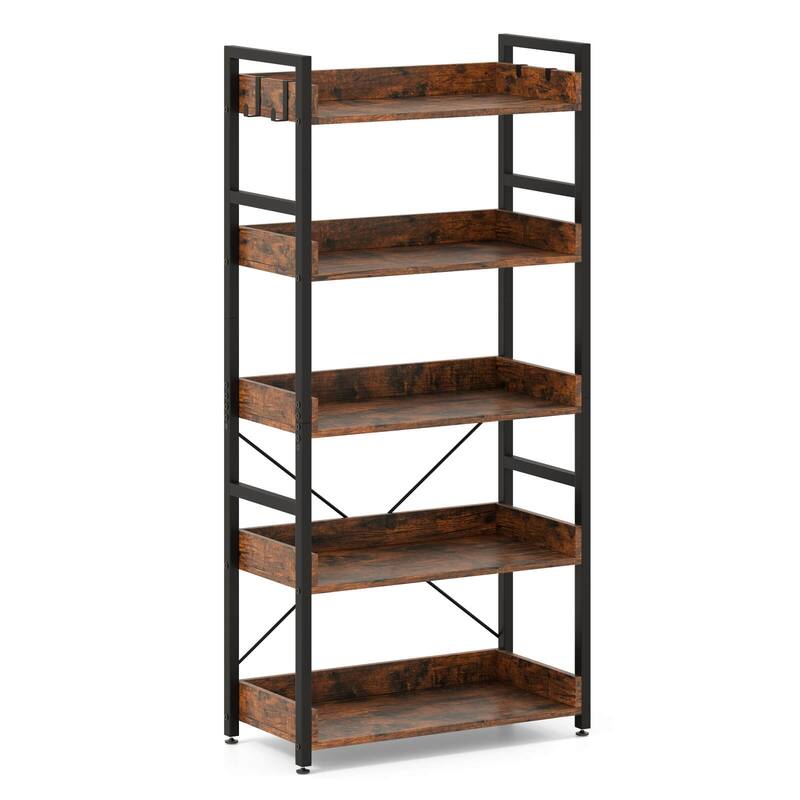 Costway 1/2 PCS 5-Tier Storage Rack with 4 Hooks Open Display Shelves - 1 PCS