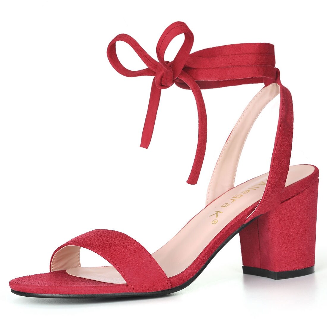 red ankle tie heels