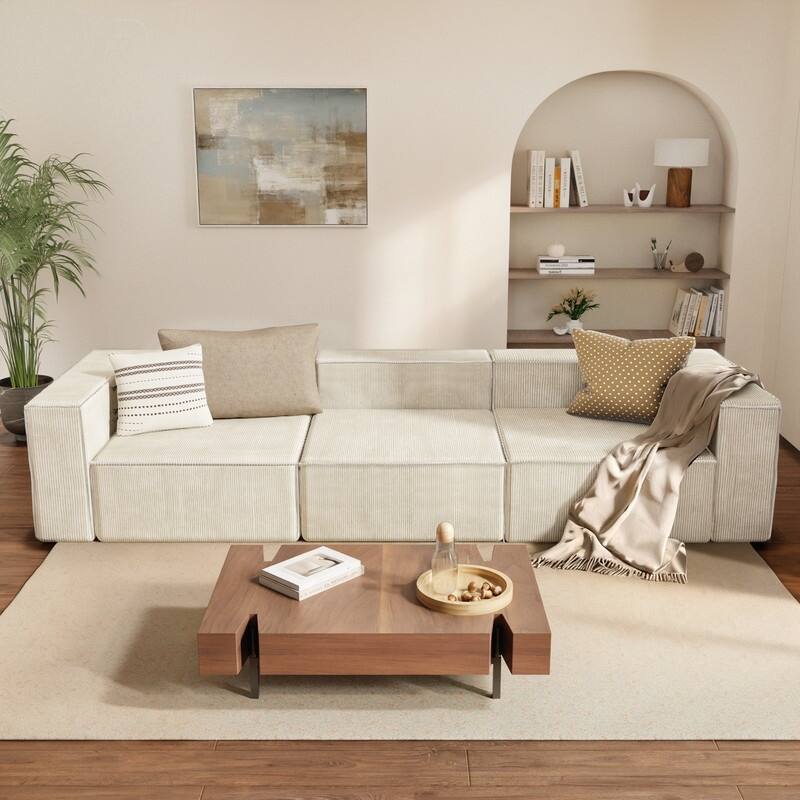 Module Corduroy Three Seater Compression Sofa - Beige Corduroy