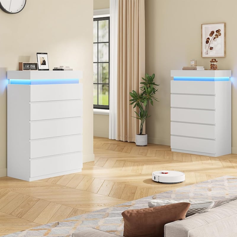 Bedroom Dresser Drawers with LED Light Power Outlet Chest of Drawer