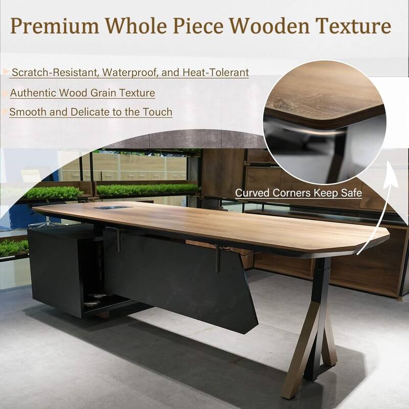 Adjustable L Shape Executive Desk With Shelves Drawers Memory Controller Height Adjustment