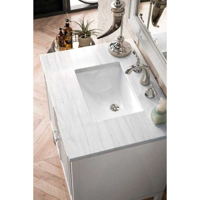 James Martin Vanities Athens 30" Single Vanity Cabinet, Glossy White - Arctic Fall Solid Surface