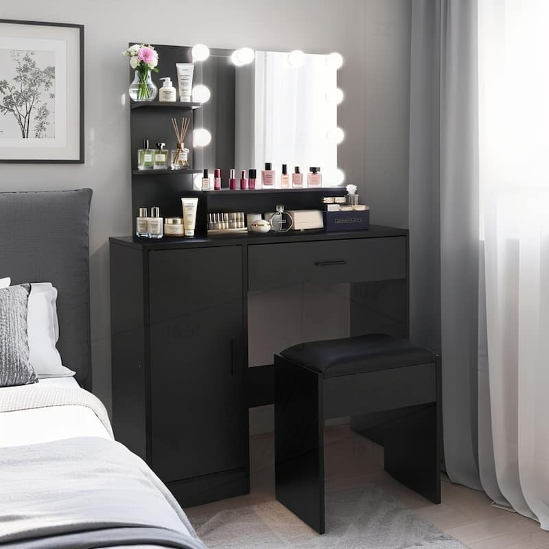 Versatile Vanity Desk with Mirror and Lights, Ideal for Makeup and Storage