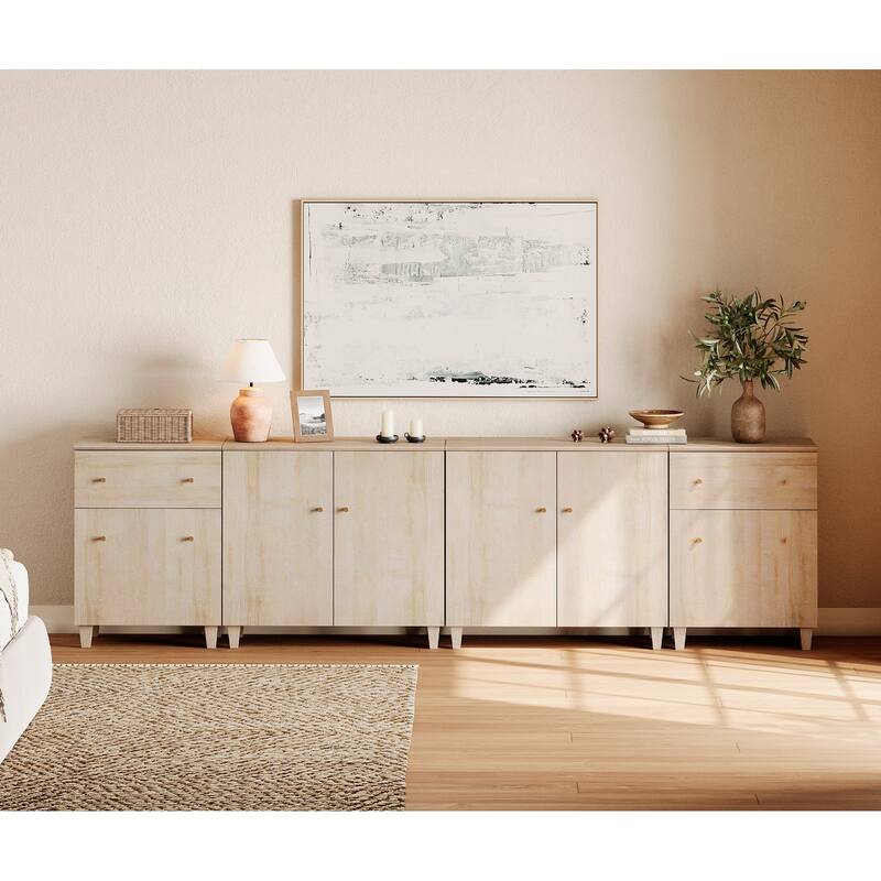 Wood Dresser with 2 Drawers and 4 Cabinets for Bedroom, 118" Wide