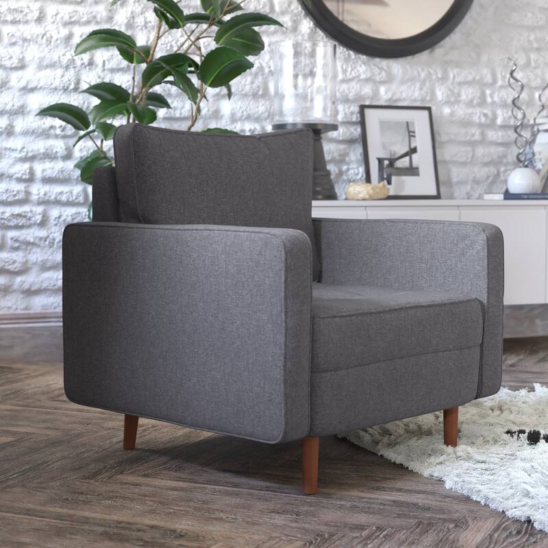 Compact Upholstered Tufted Chair with Wooden Legs - 30.5"D x 33"W x 33"H