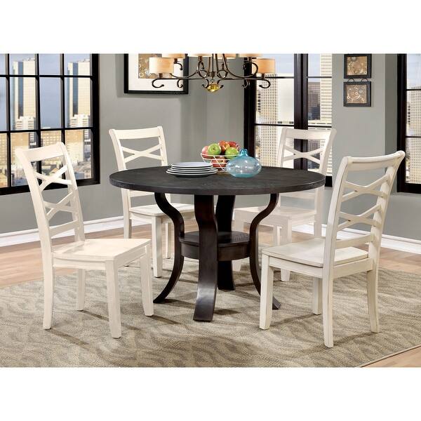 Shop Furniture Of America Russell Transitional 5 Piece White Chair Round Dining Table Set Overstock 25324853