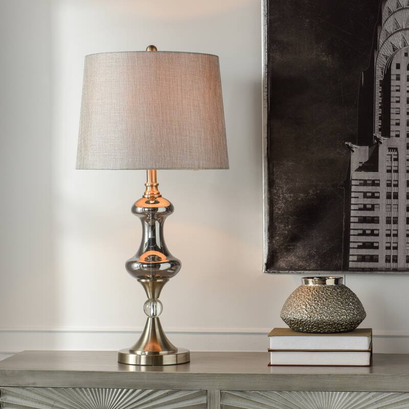 StyleCraft Steel Table Lamp - Brushed Nickle & Silver Glass - Grey Shade