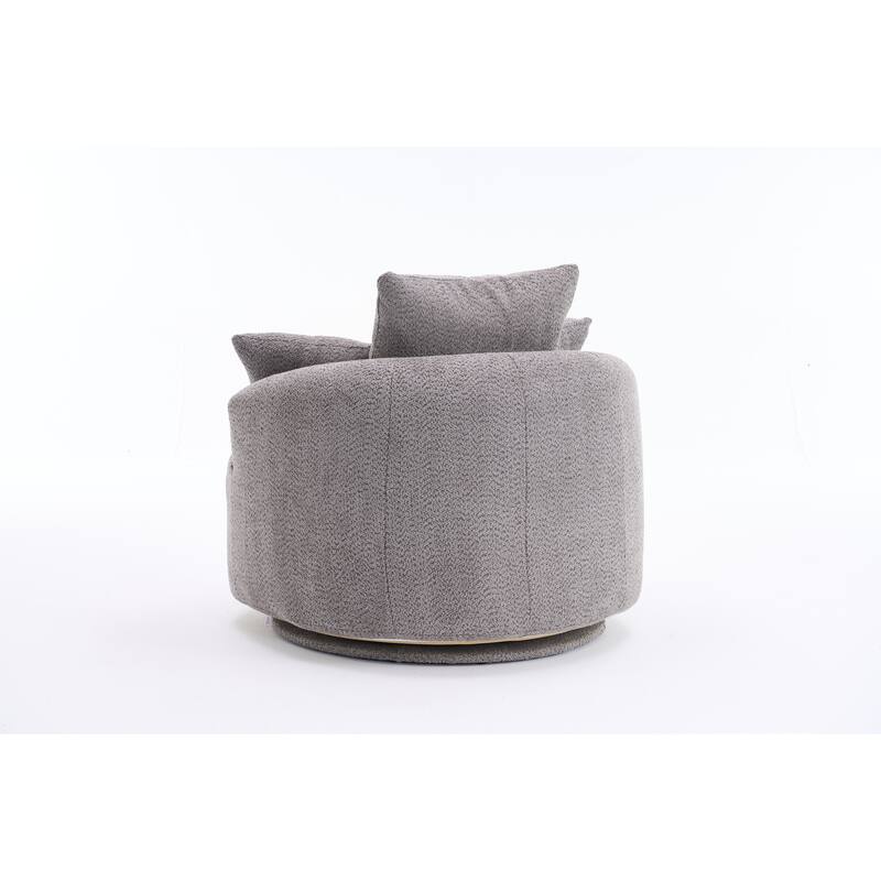 Oversized Swivel Round Barrel Chair, Ergonomic Single Sofa Chair, Upholstered Accent Chair with 3 Removable Pillows