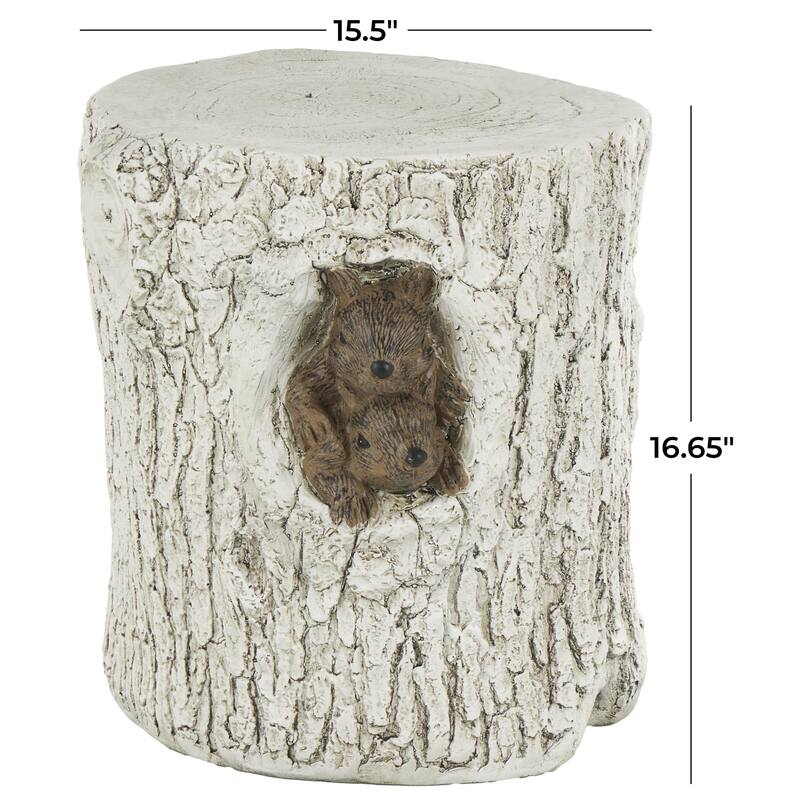 White Magnesium Oxide Tree Trunk Squirrel Garden Stool with Brown Accents