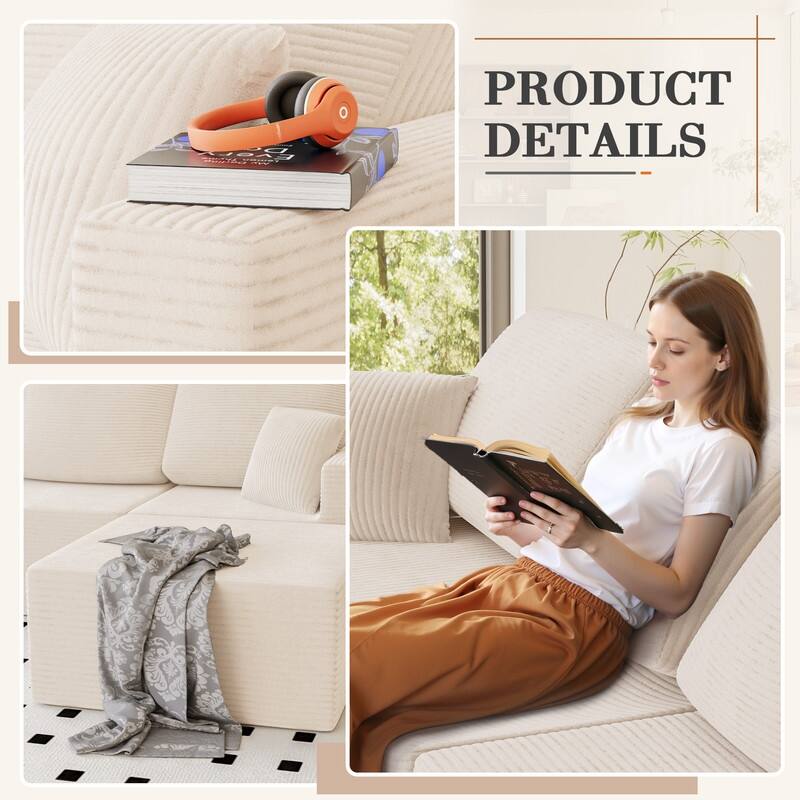 126" Modular Sectional Sofa, U Shaped Cloud Couches for Living Room, Upholstered Boneless Couch with Ottoman