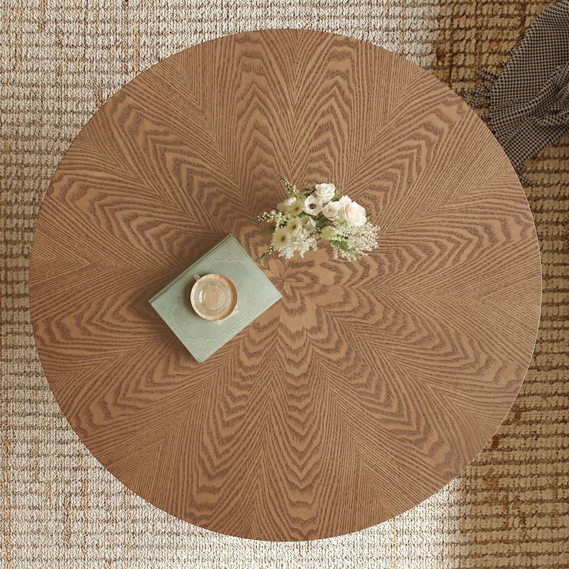 Rustic-Style Coffee Table Medieval Modern Coffee Table Round Coffee Table with Ash Veneer, for Living Rooms