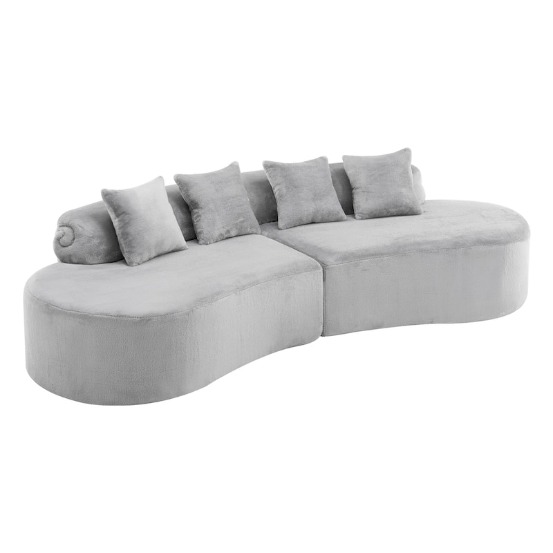 Modern And Simple Curved Flannelette Sofa.Creative Multi-Seater,With A Combination Of Pillows