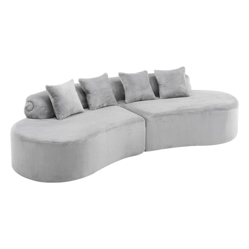 Roomfitters Modern Curved Flannelette Multi-Seater Sofa with Pillows, Creative Minimalist Design for Living Room