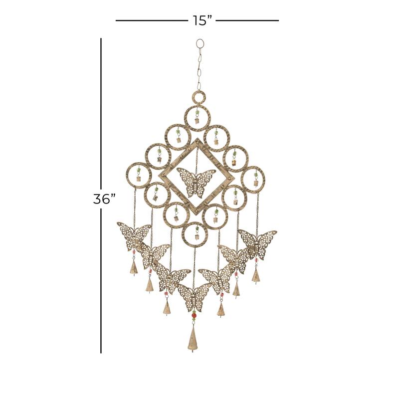 Brass Metal Butterfly Windchime with Beads and Cone Bells
