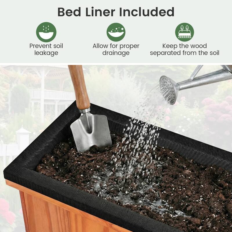 Gymax Wood Raised Garden Bed w/Drainage Holes & Liner for Flowers