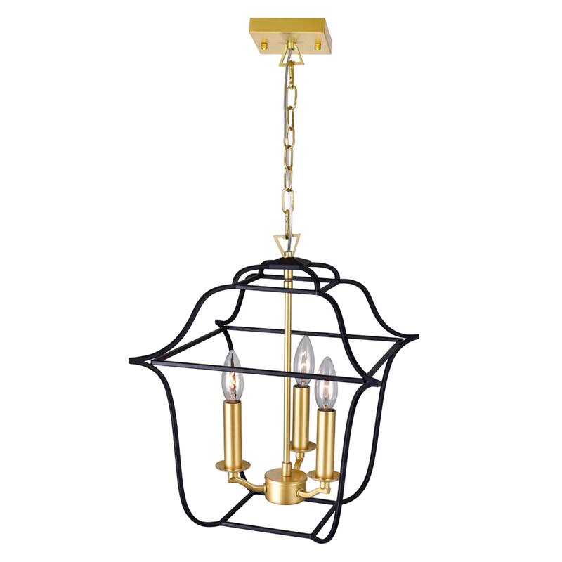 Tudor 3 Light Pendant With Satin Gold & Black Finish - Satin Gold/Black