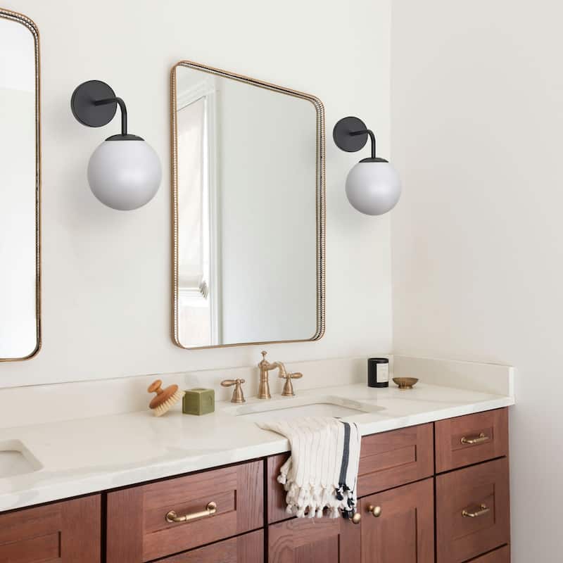 YANSUN 5.91 in. 1-Light Black Globe Iron Vintage Modern Indurarial Wall Sconce with Frosted Glass Shade - 11.02 in.