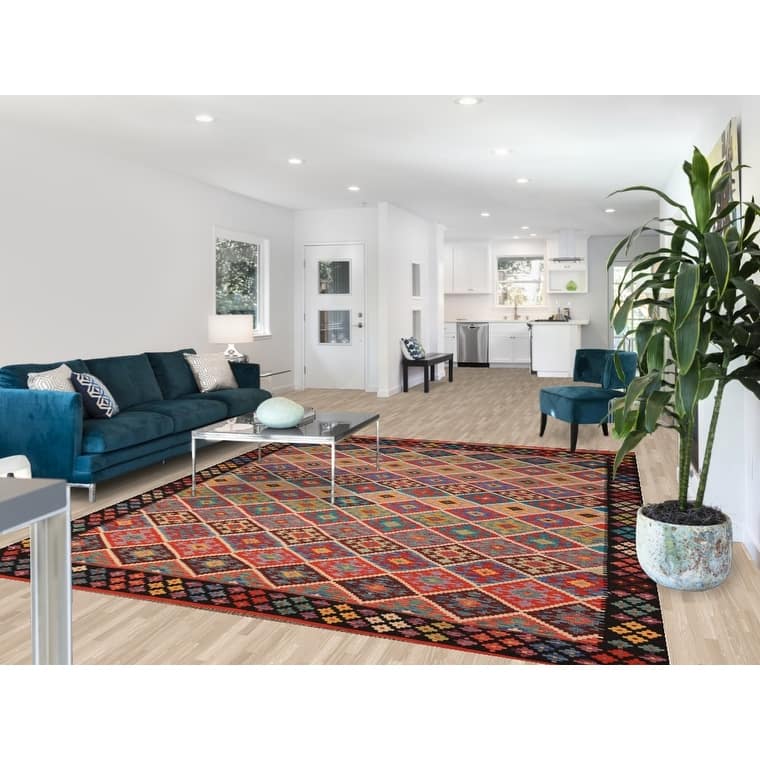 Reversible Kilim Oriental Area Rug Hand-Woven Wool Carpet - 8'0" x 9'10"