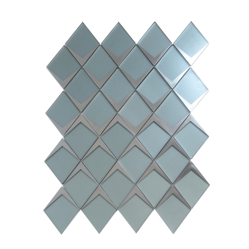 Solace 12x9 Green Metallic Silver Glass Mosaic Diamond Wall Tile (3.91 sq ft/case) - 5 Pack