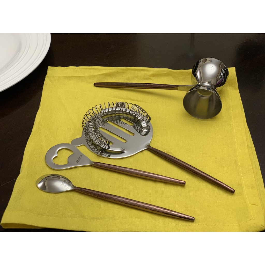 Vibhsa Bar Tools Accessories Bartending Kit set of 4 for Home Bar and Commercial Bars (Copper Hammered)