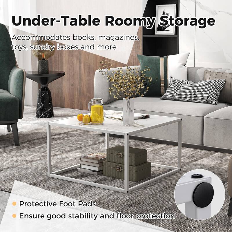 Costway Coffee Table Modern Rectangular Coffee Table Metal Frame For - 27.5'' x 27.5'' x 16''