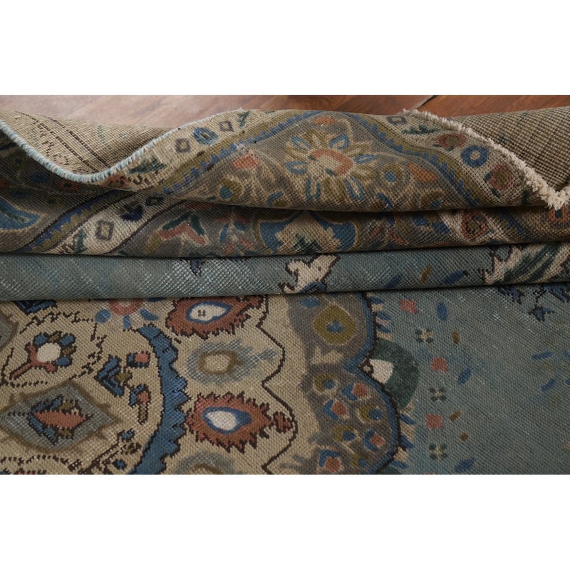 Blue Tabriz Vintage Persian Area Rug Handmade Traditional Wool Carpet - 6'4" x 9'5"