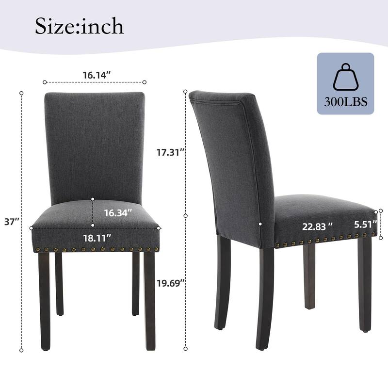 Upholstered Dining Chairs Set of 2, Fabric Parsons Dining Room Chair with Nailhead Trim and Sturdy Wood Legs