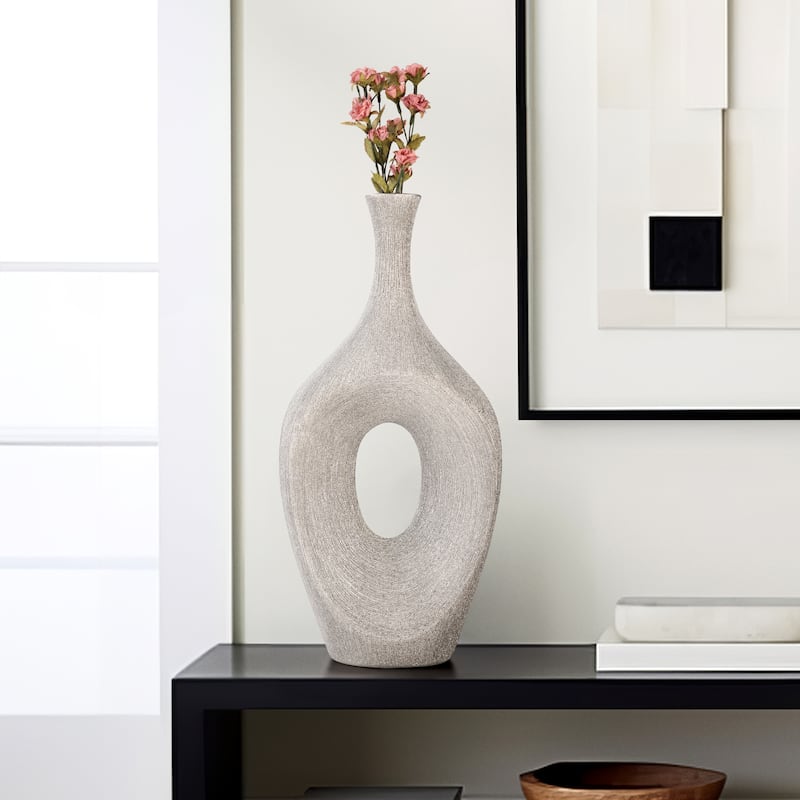 Sagebrook Home Ceramic 19" Open Cut Vase, Oval, 19"H - Beaded Silver
