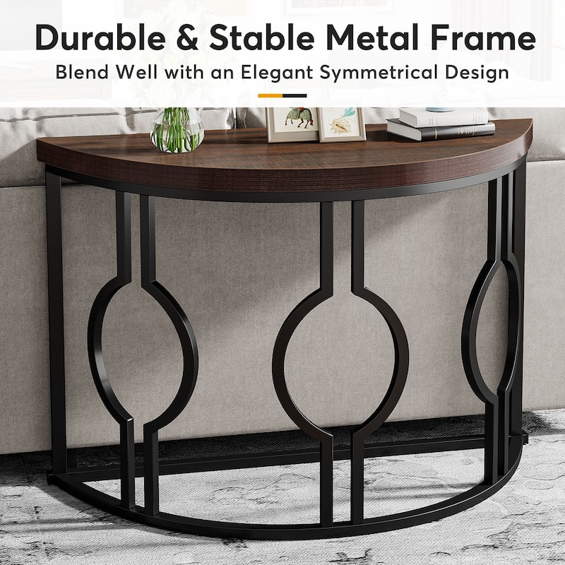 43" Half Moon Console Table for Entryway, Industrial Semi Circle Sofa Table with Geometric Base