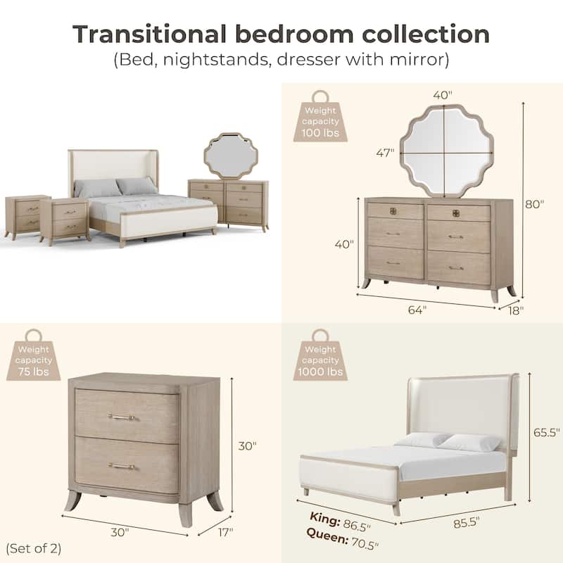 Furniture of America Kian Modern 5-Piece Natural Oak Solid Wood Panel Bedroom Set