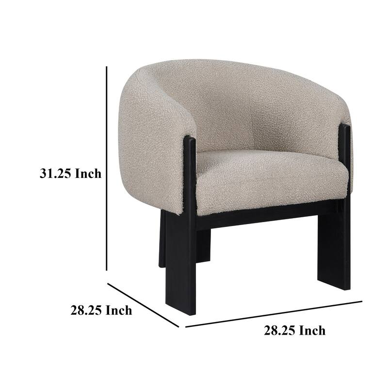 Vala Accent Chair, Modern Plush Beige Boucle Barrel Back, Black Wood