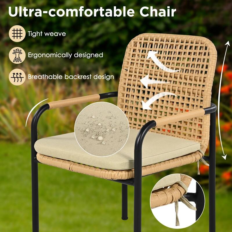 7-Piece Outdoor Dining Set – All-Weather Wicker Furniture with Synthetic Wood Table & Umbrella Hole .