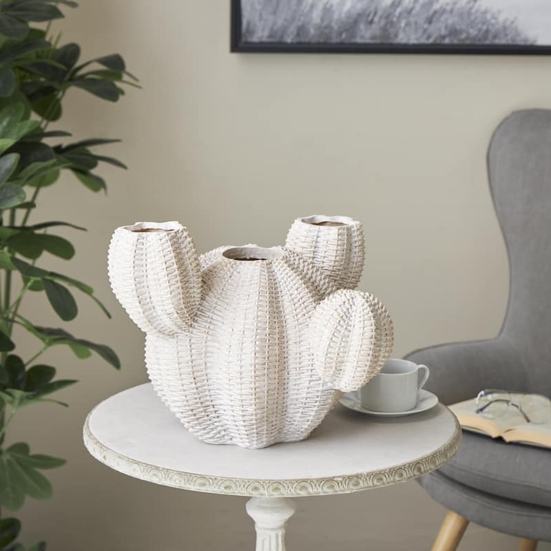 Resin Cactus Wide Textured Indoor Outdoor Planter - Cream - Roche River Decor