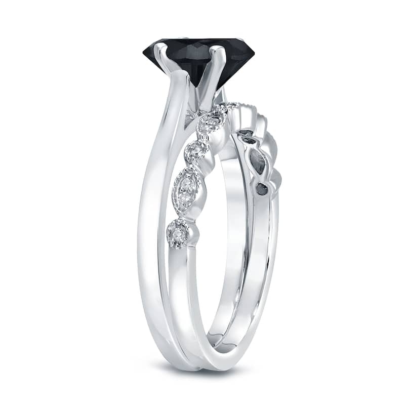 Auriya 14k Gold 1/2ctw Vintage Solitaire Black Diamond Engagement Ring Set