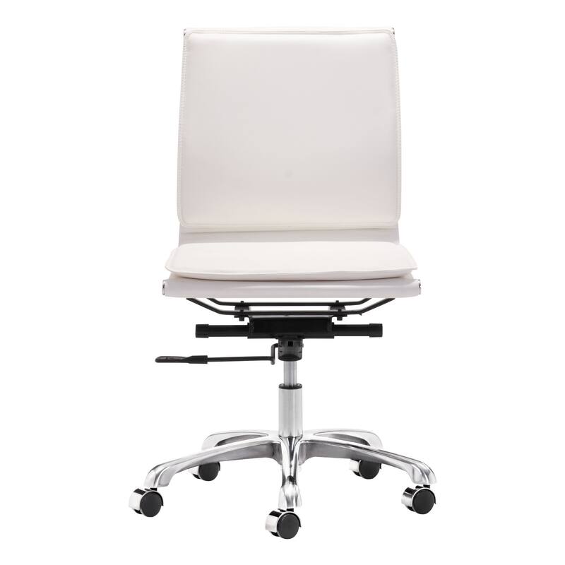 HomeRoots White Faux Leather Armless Executive Rolling Office Chair - 58.4