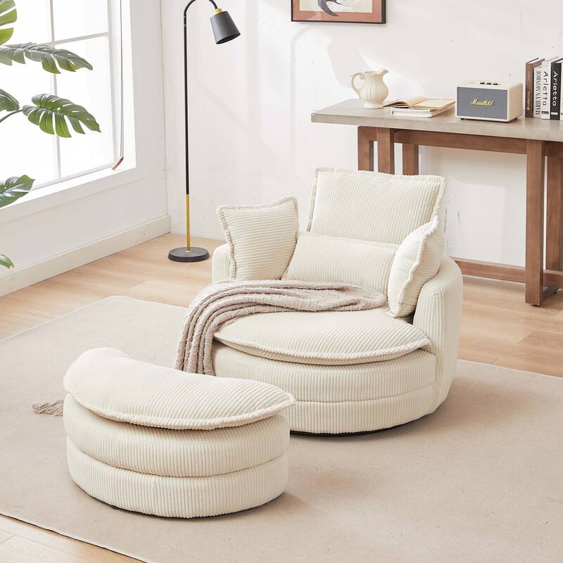 Oversized Swivel Chair with moon storage ottoman