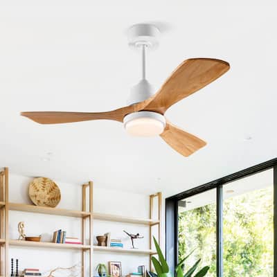 42 Inch Modern Ceiling Fan With 3 Color Dimmable 3 Solide Wood Blades Remote Control Reversible DC Motor With Led Light