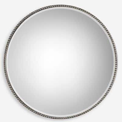Antique Beaded Round Wall Mirror - 40" - Silver