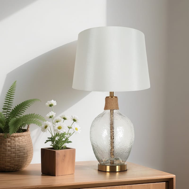 Modern 25-inch Coastal Jar Table Lamp with Textured Glass Base - L14" x H25"