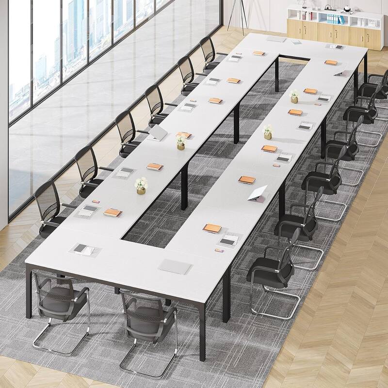 78.74-Inch Conference Table Set,13FT Conference Room Table, Large Rectangle Meeting Seminar Tables Set,Long Business Tables - WhiteBlack8