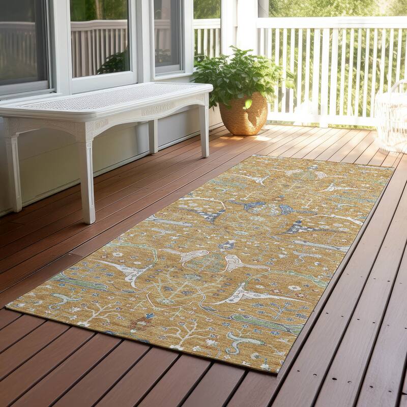 Machine Washable Indoor/ Outdoor Traditional Persian Chantille Rug - Gold - 2'3" x 7'6"
