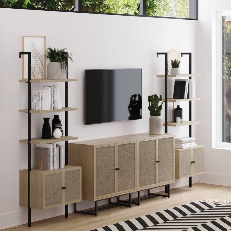 Nathan James Theo Open Shelf Industrial Bookcase with Drawers or Cabinets