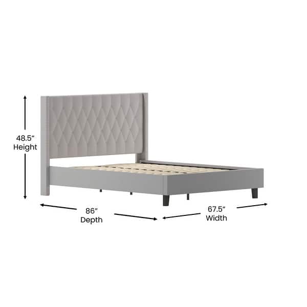 dimension image slide 6 of 16, Tufted Upholstered Nailhead Trim Platform Bed