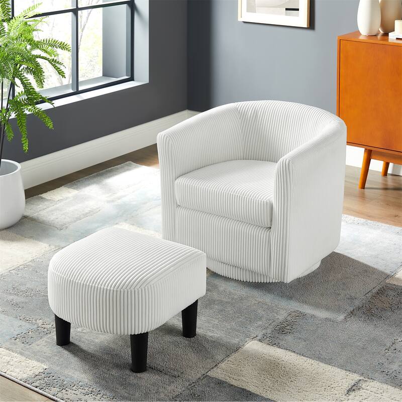 Corduroy Swivel Accent Chair with Ottoman